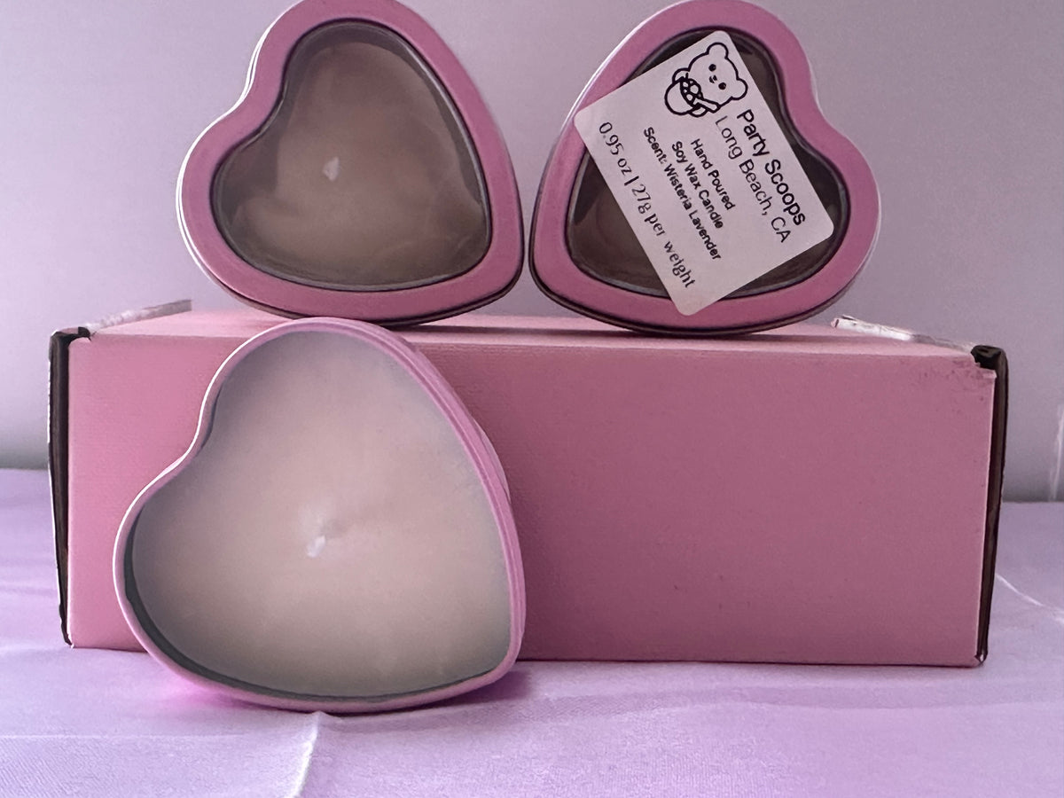 Heart Shaped Hand Poured Soy Wax Candle Scent: Wisteria Lavender